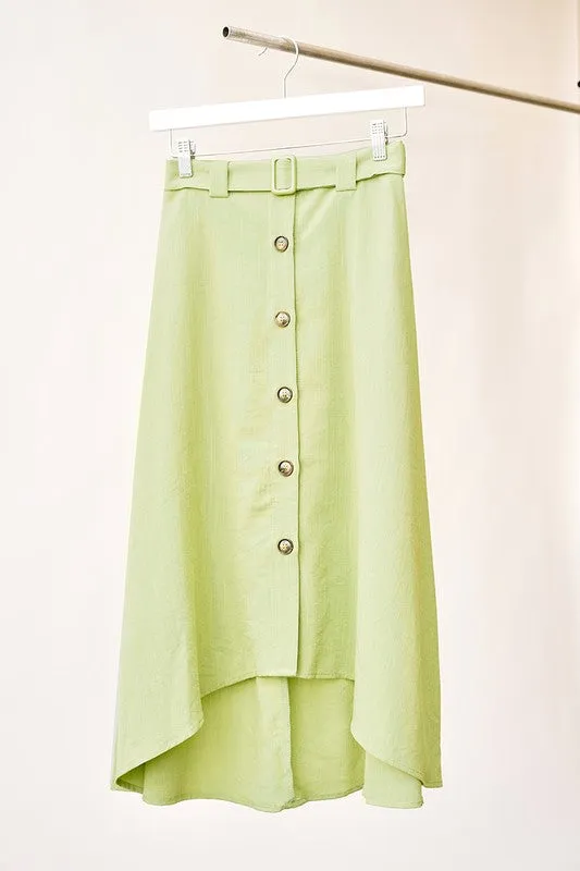 Green Modern Moves Button-Front High-Low Midi Skirt