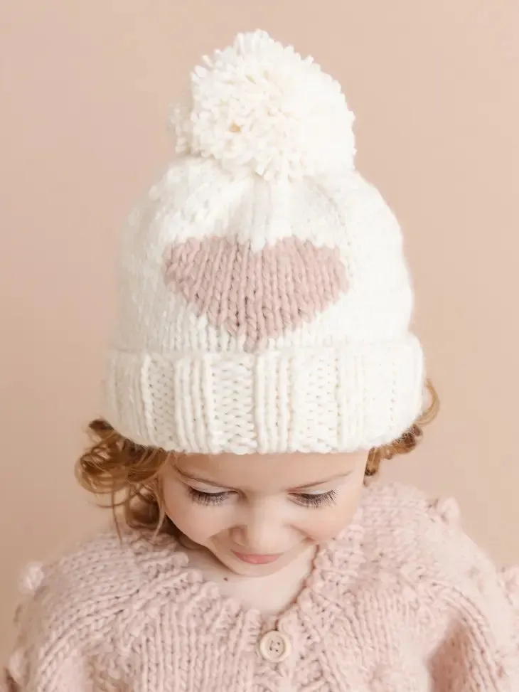 Heart Beanie, Blush | Hand Knit Kids & Baby Hat