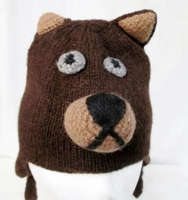 Infant Girls Boys Toddler Baby ARTESANIA Knit KIDS Ear Flap HAT BROWN BEAR Alpaca