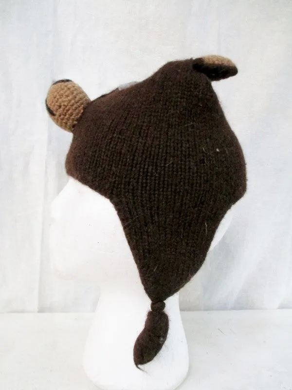 Infant Girls Boys Toddler Baby ARTESANIA Knit KIDS Ear Flap HAT BROWN BEAR Alpaca