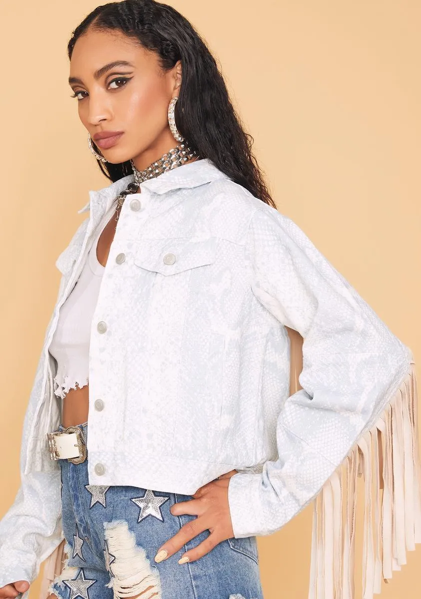 Ivory Cowgirl Chic Snakeprint Fringe Jacket