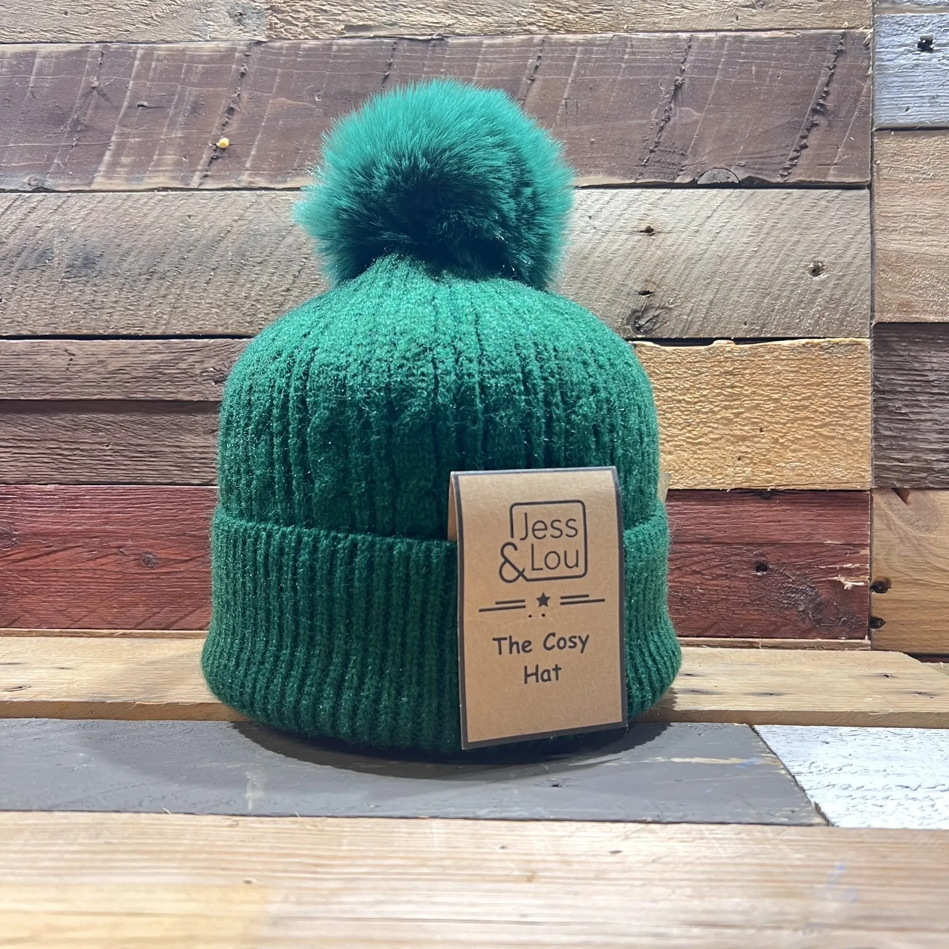 Jess & Lou Unisex Green Cable Bobble Hat HL742