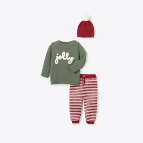 JOLLY SWEATER, KNIT PANT, & HAT SET