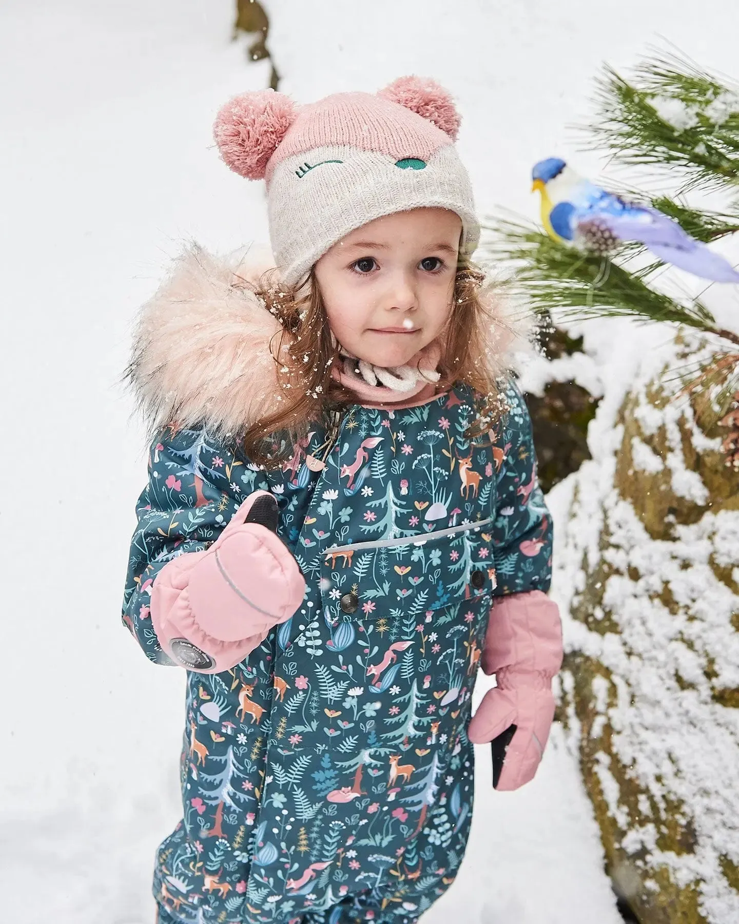 Knit Hat With Ears Light Pink Deer Face