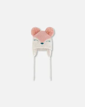 Knit Hat With Ears Light Pink Deer Face