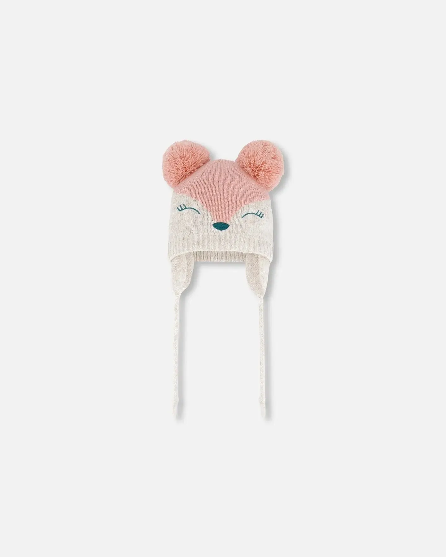 Knit Hat With Ears Light Pink Deer Face