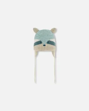 Knit Hat With Ears Racoon Face