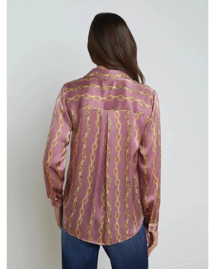 L'Agence Tyler Mauve Rose Metallic Chain Print Blouse