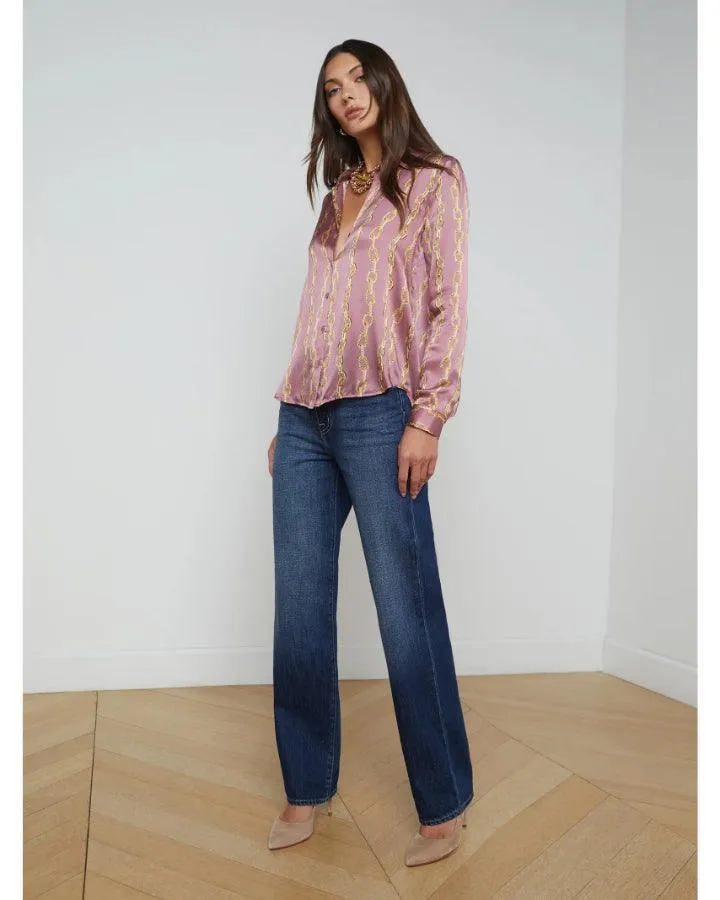 L'Agence Tyler Mauve Rose Metallic Chain Print Blouse