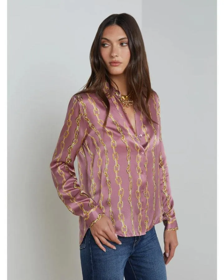 L'Agence Tyler Mauve Rose Metallic Chain Print Blouse