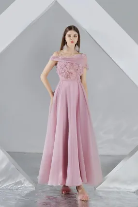 Lanney Fit and Flare Flower Applique Organza Maxi Dress