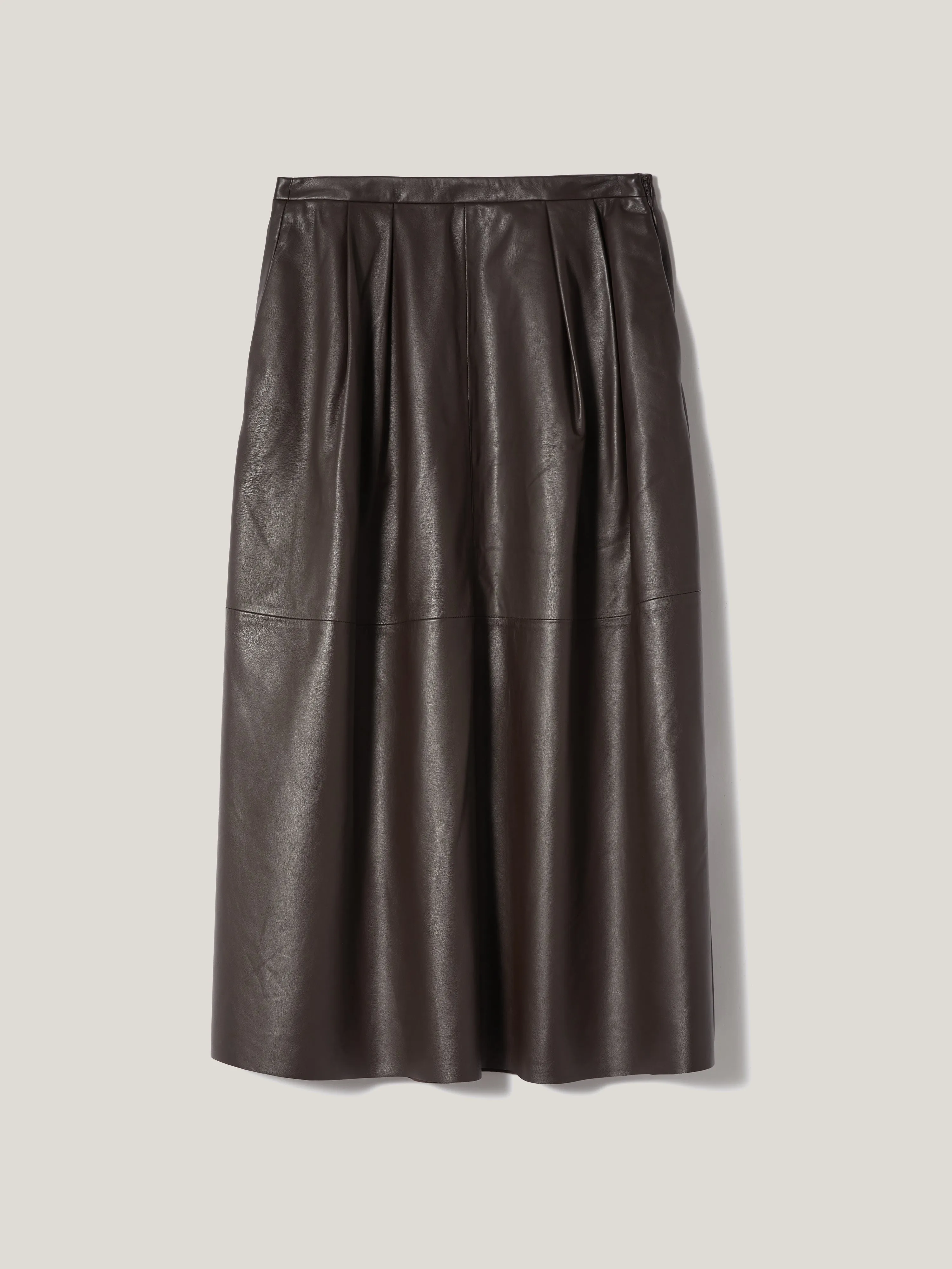 Leather Pleat Midi Skirt | Brown