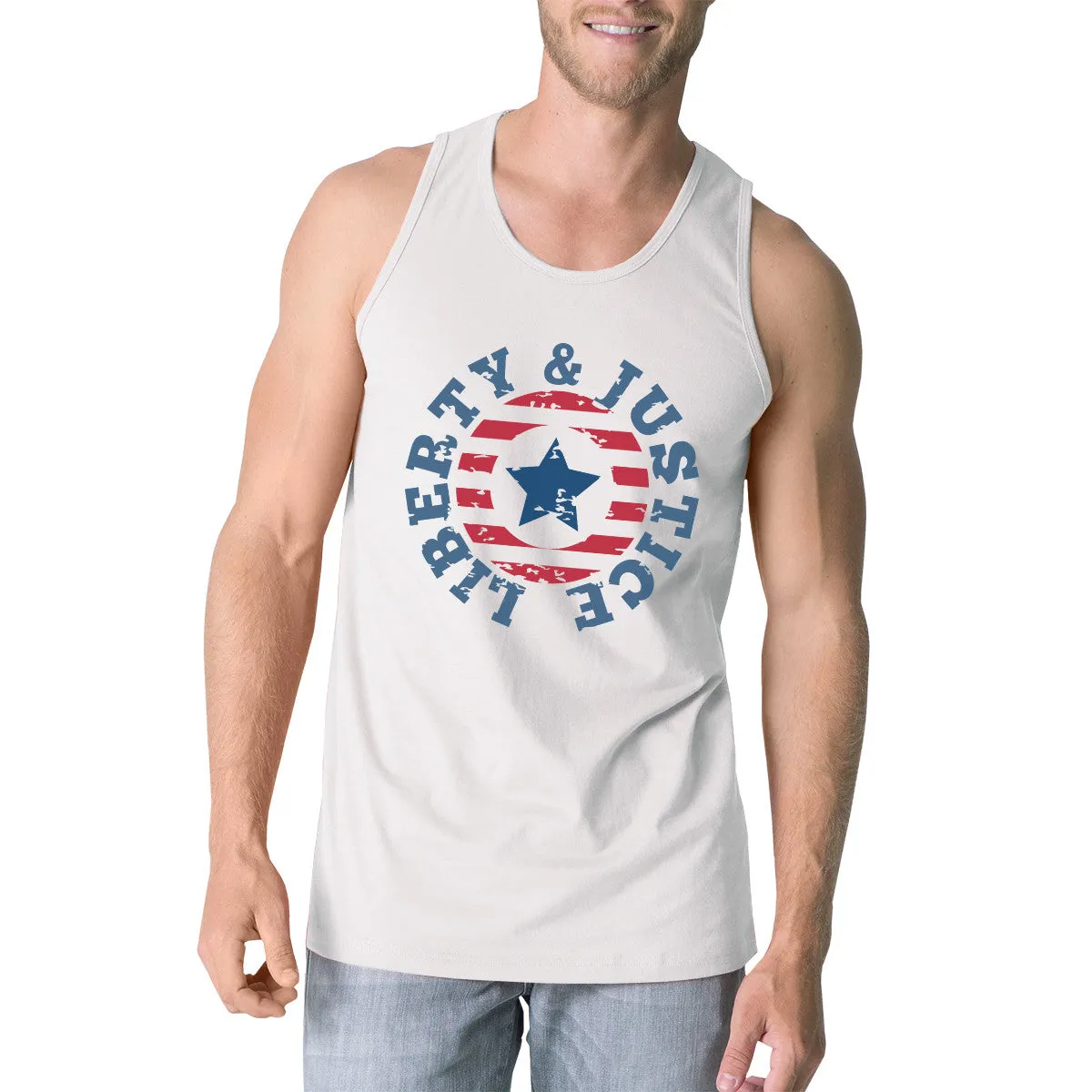 Liberty & Justice White Sleeveless Tee 4th Of July Tank Top For Men