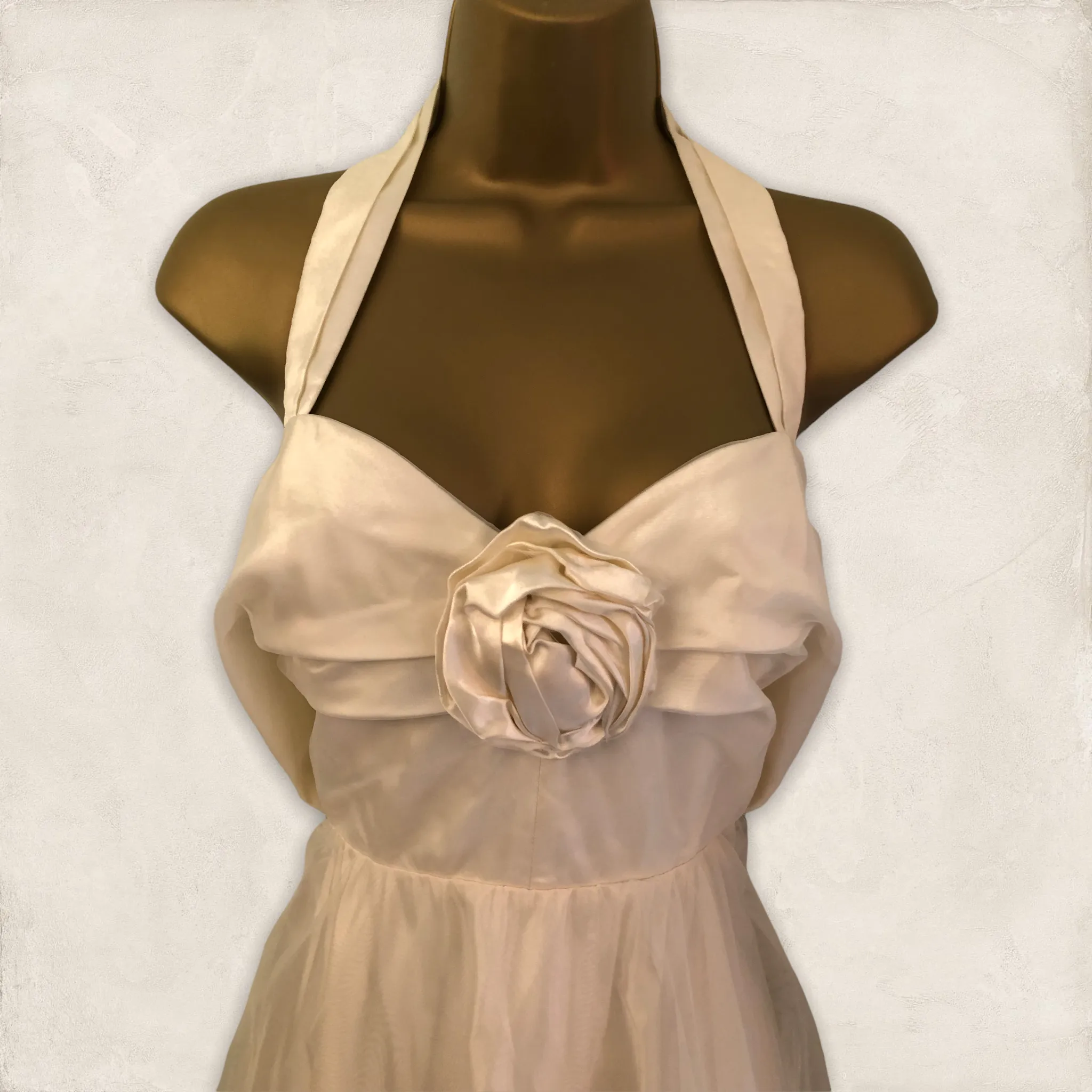 Linea Cream Satin & Organza Halter Neck Prom Dress UK 10 US 6 EU 38