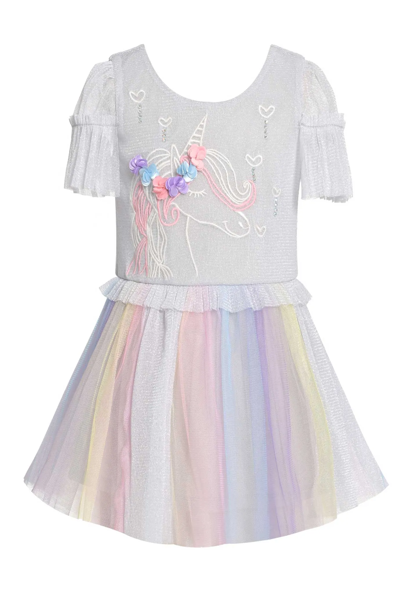 Little Girls Rainbow Tutu Short Sleeve Unicorn Dress