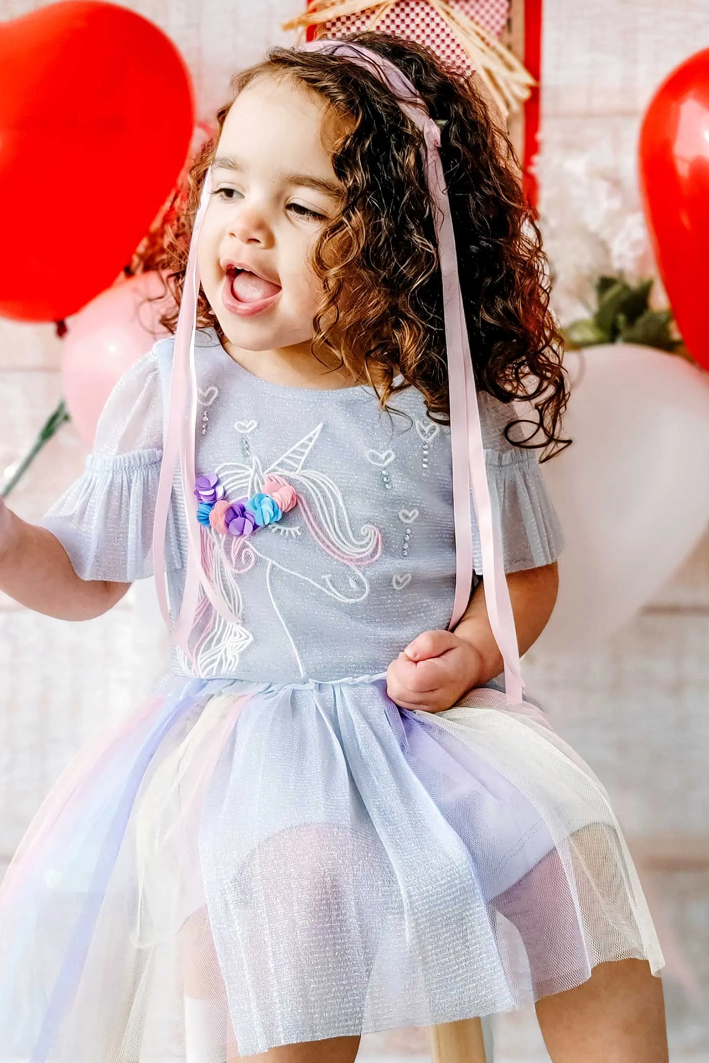 Little Girls Rainbow Tutu Short Sleeve Unicorn Dress