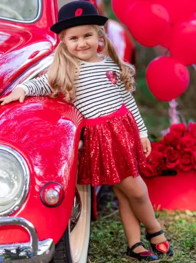 Little Miss Cupid Striped Top and Sequin Skirt Set