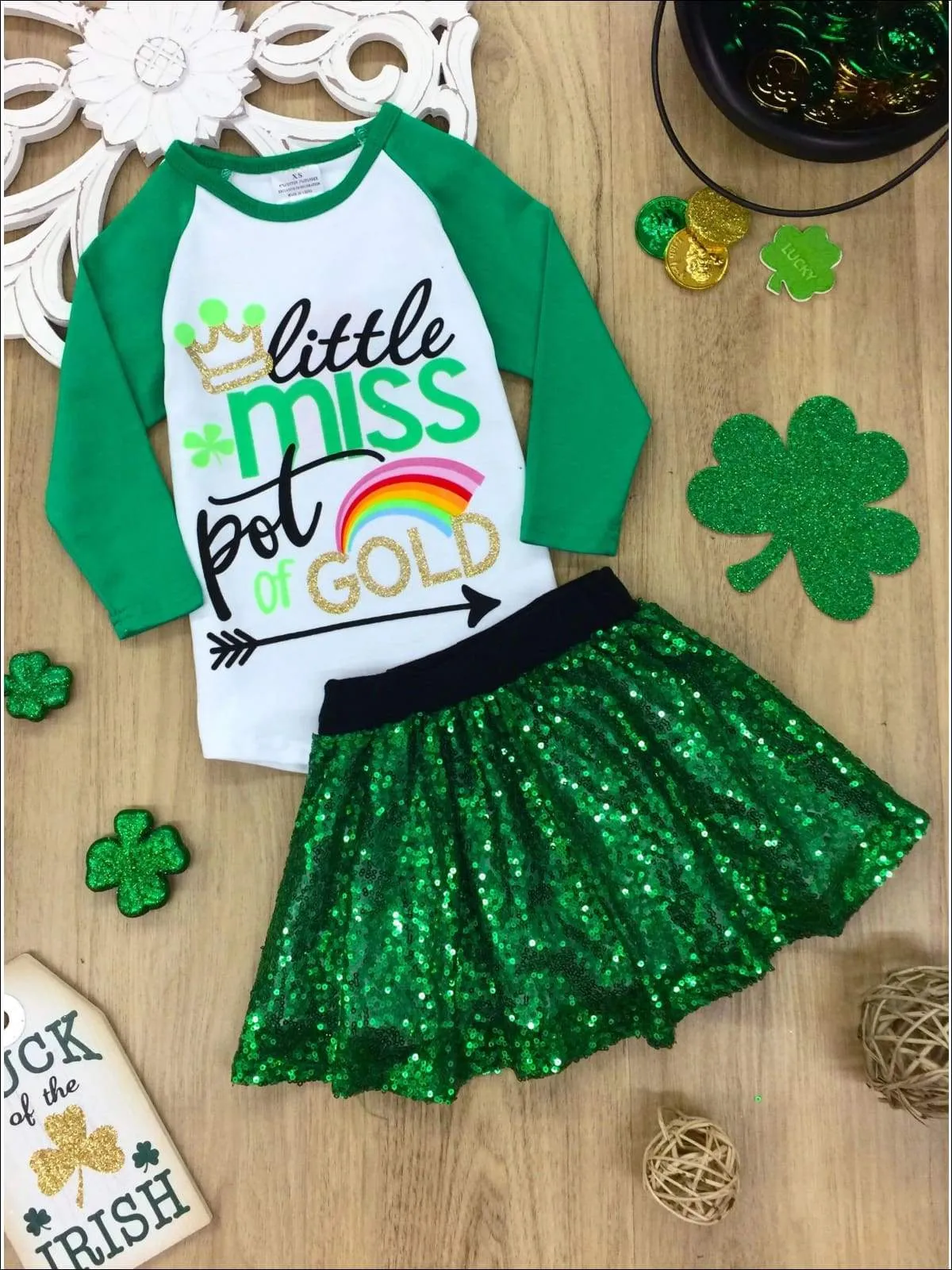 Little Miss Pot of Gold Top and Sequin Skirt Set