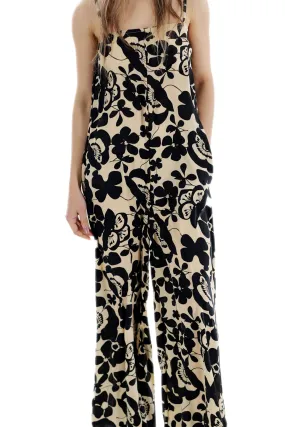 Long Floral Printed Jumpsuit "Mia" in Black/White