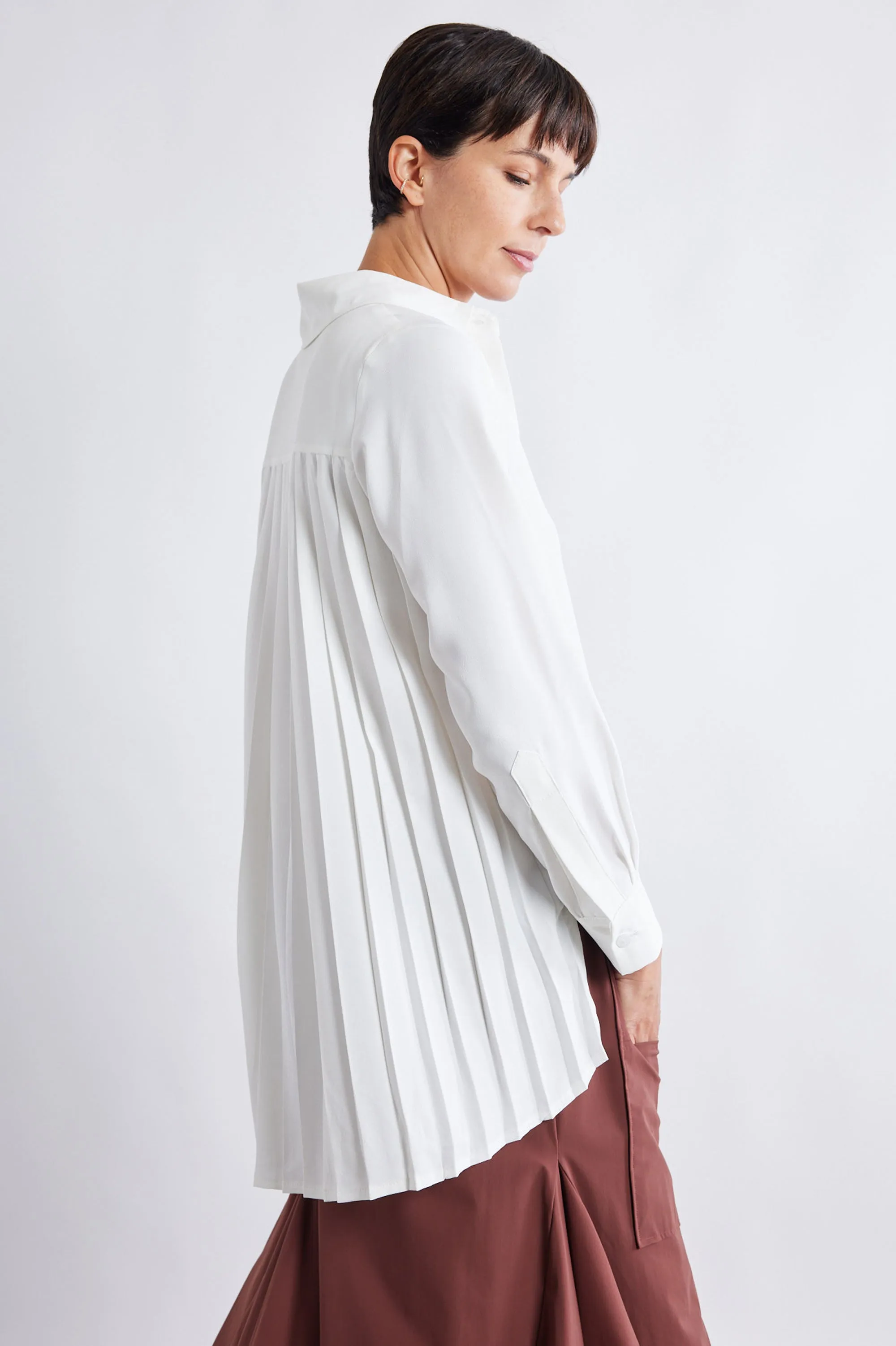 Look In The Back Pleated Long Sleeve Blouse