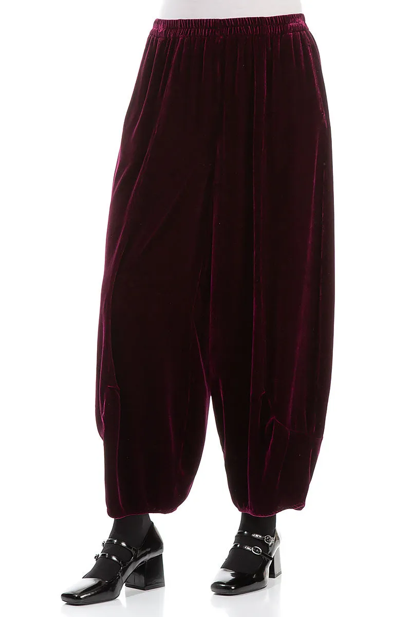 Loose Magenta Silk Velvet Trousers