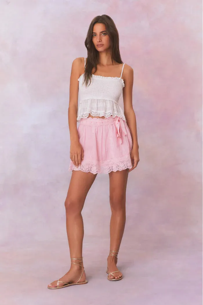 Loveshackfancy Matera Cotton Mini Skirt in Cherry Pink