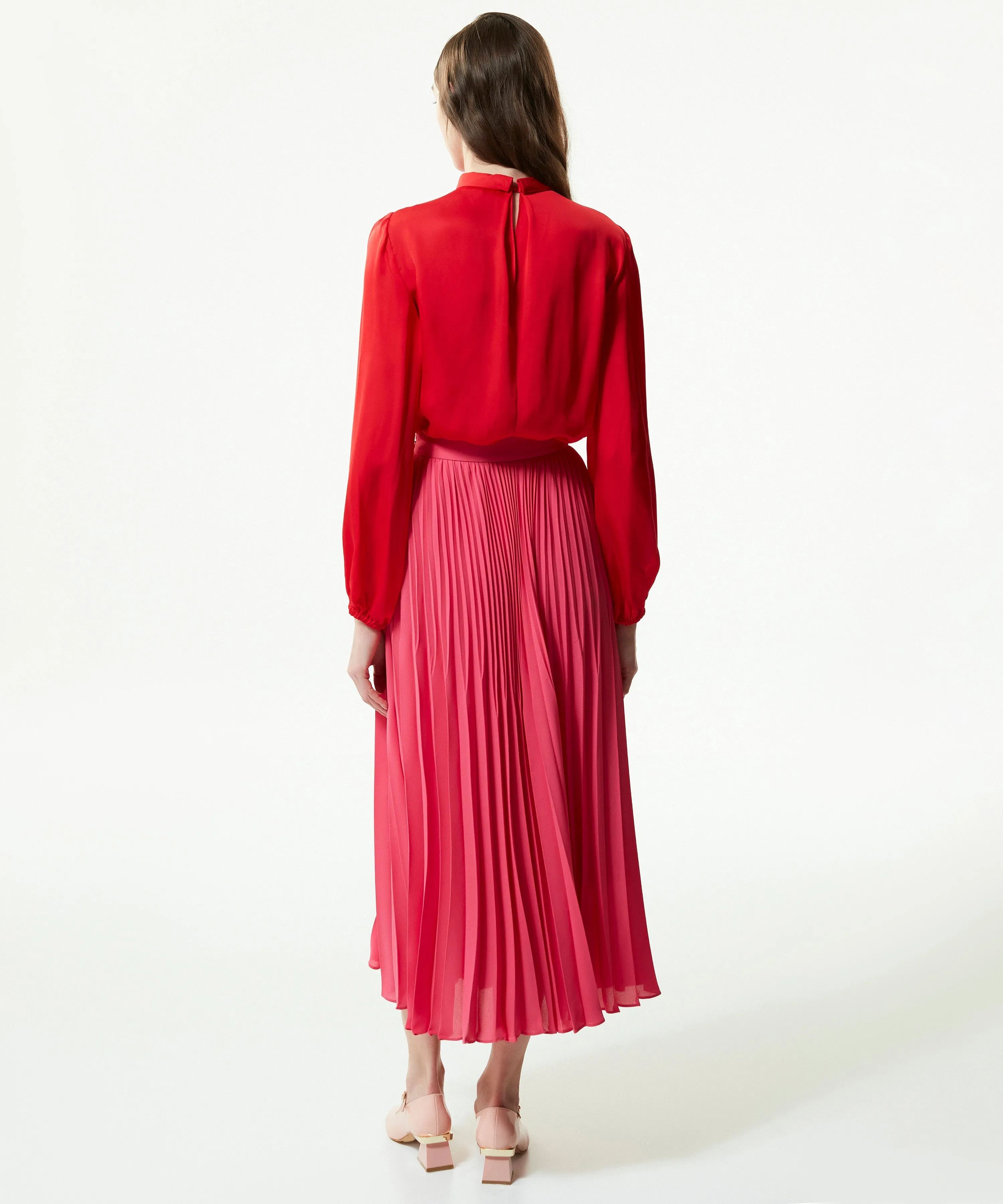 Machka Pleated Midi Skirt With Lacing Detail Fuchsia