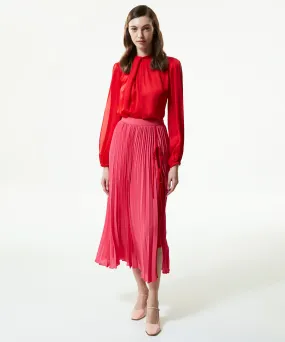 Machka Pleated Midi Skirt With Lacing Detail Fuchsia