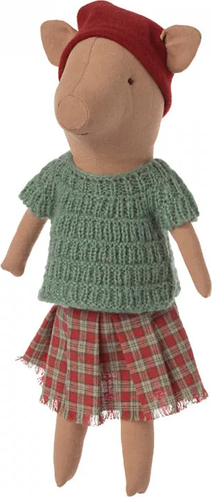 Maileg Christmas Pig in Plaid Skirt