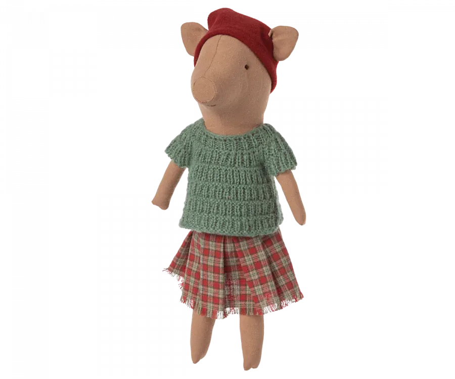 Maileg Christmas Pig in Plaid Skirt