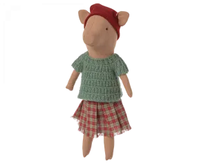 Maileg Christmas Pig in Plaid Skirt