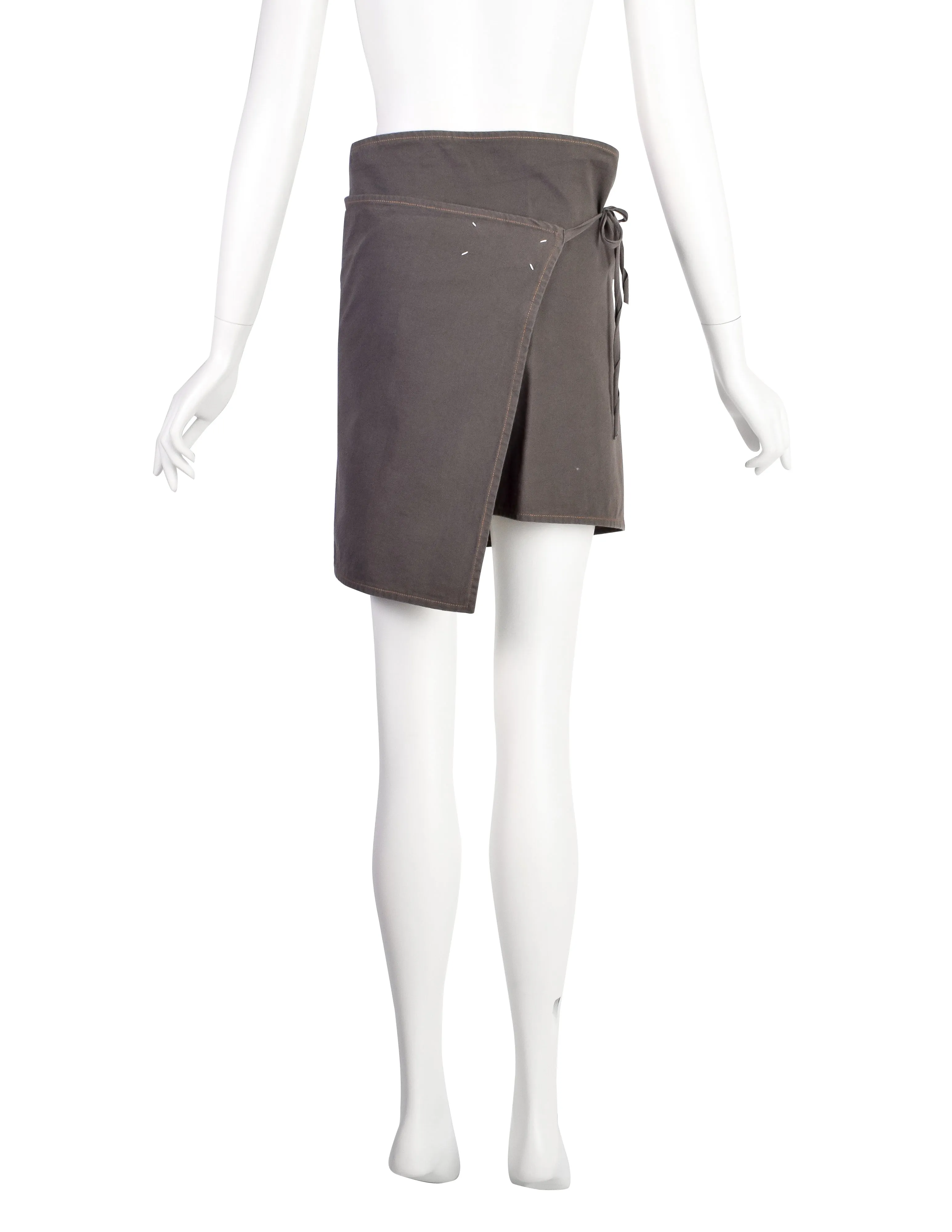 Maison Martin Margiela Vintage SS 1991 Grey Cotton Mini Apron Wrap Skirt