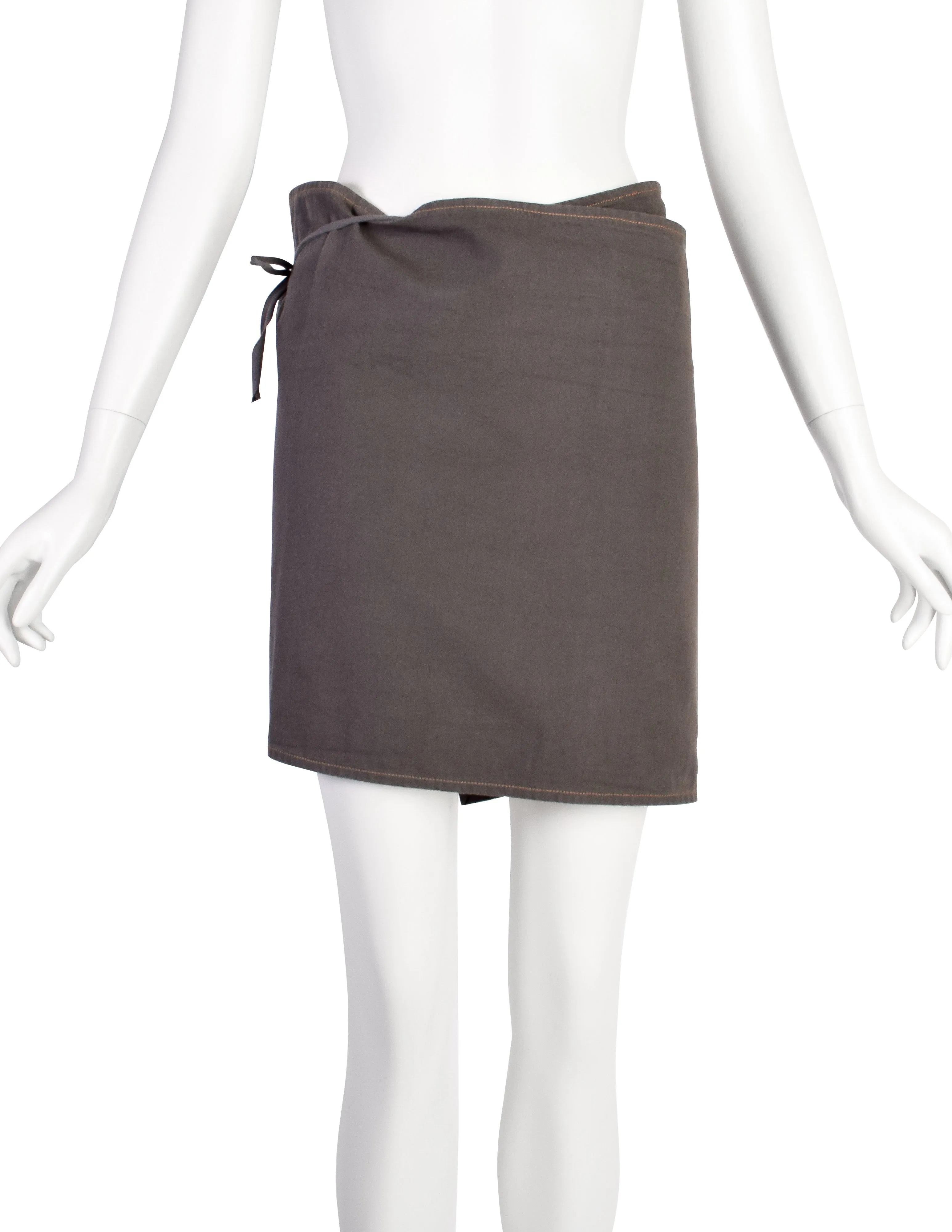 Maison Martin Margiela Vintage SS 1991 Grey Cotton Mini Apron Wrap Skirt