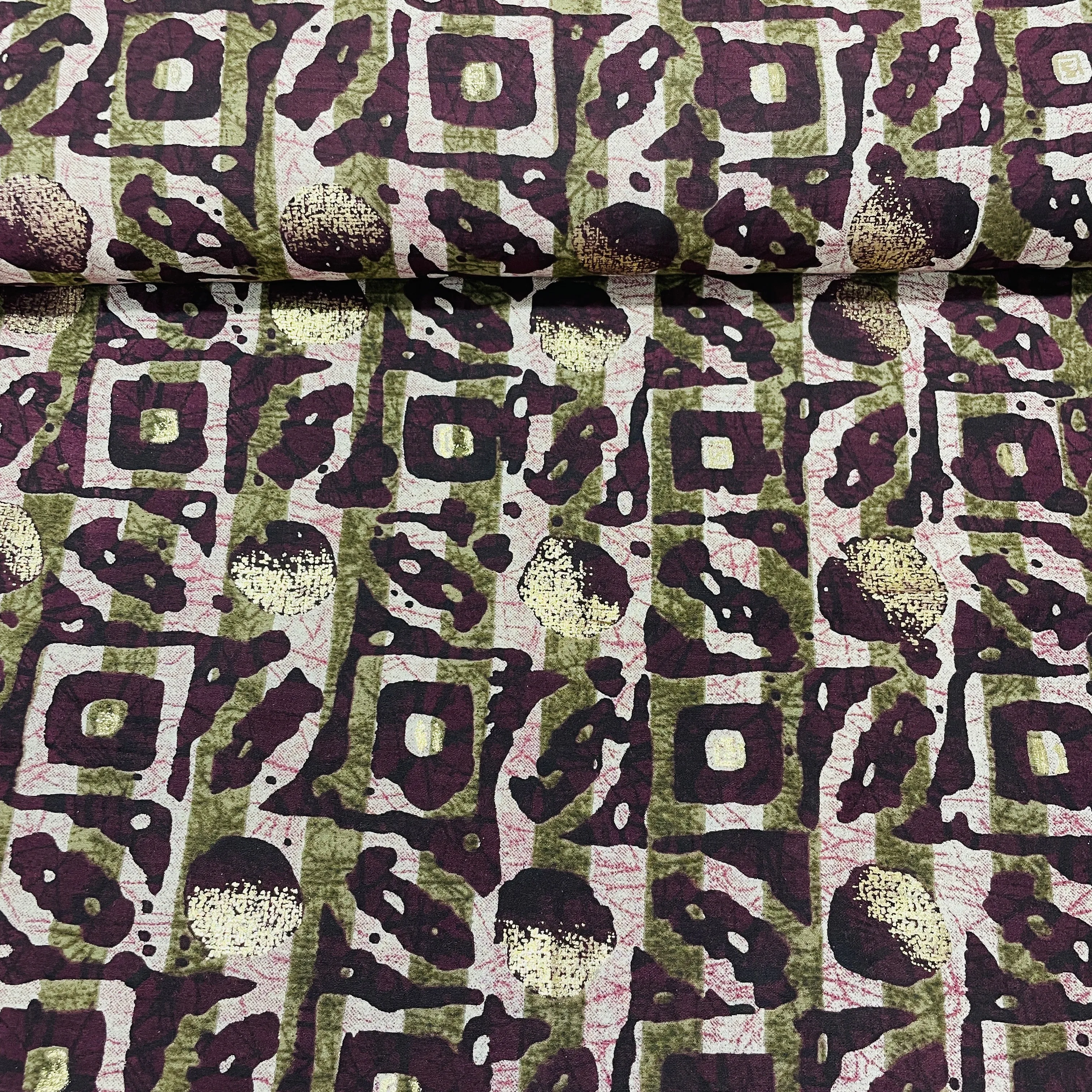 Maroon Abstract Foil Print Chanderi Silk Fabric