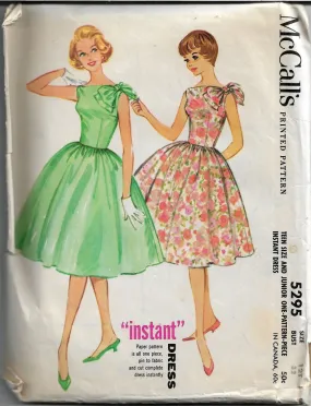 McCalls 5295 Teen Rockabilly Party Dress Vintage Sewing Pattern 1950s Rare