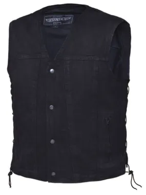 Mens UNIK DENIM Matt Black Vest With Side Laces