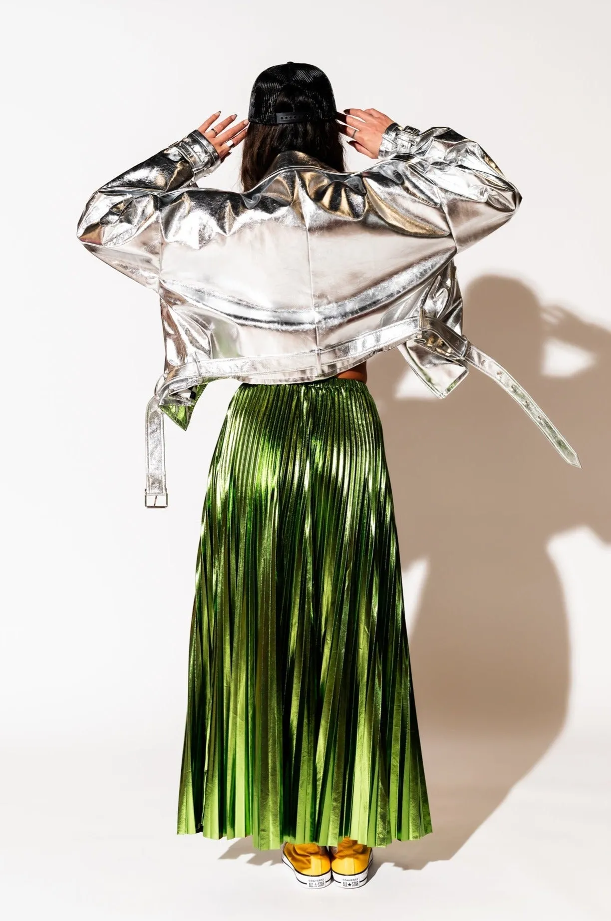 Metallic Pleated Midi Skirt in Electric Lime *RESTOCKED*