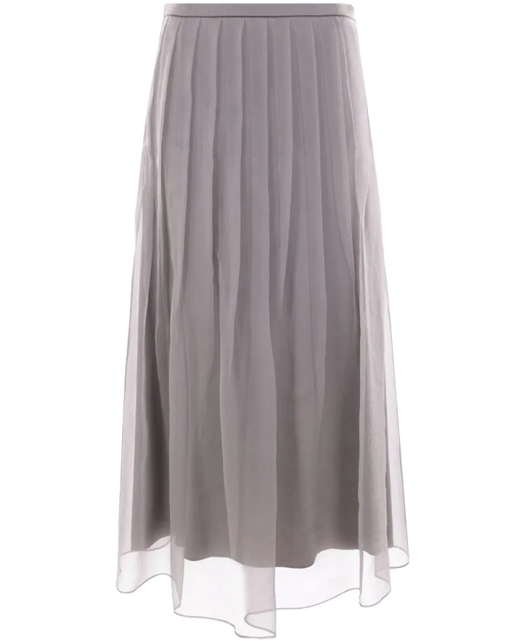 Mid Grey Chiffon Pleated Midi Skirt