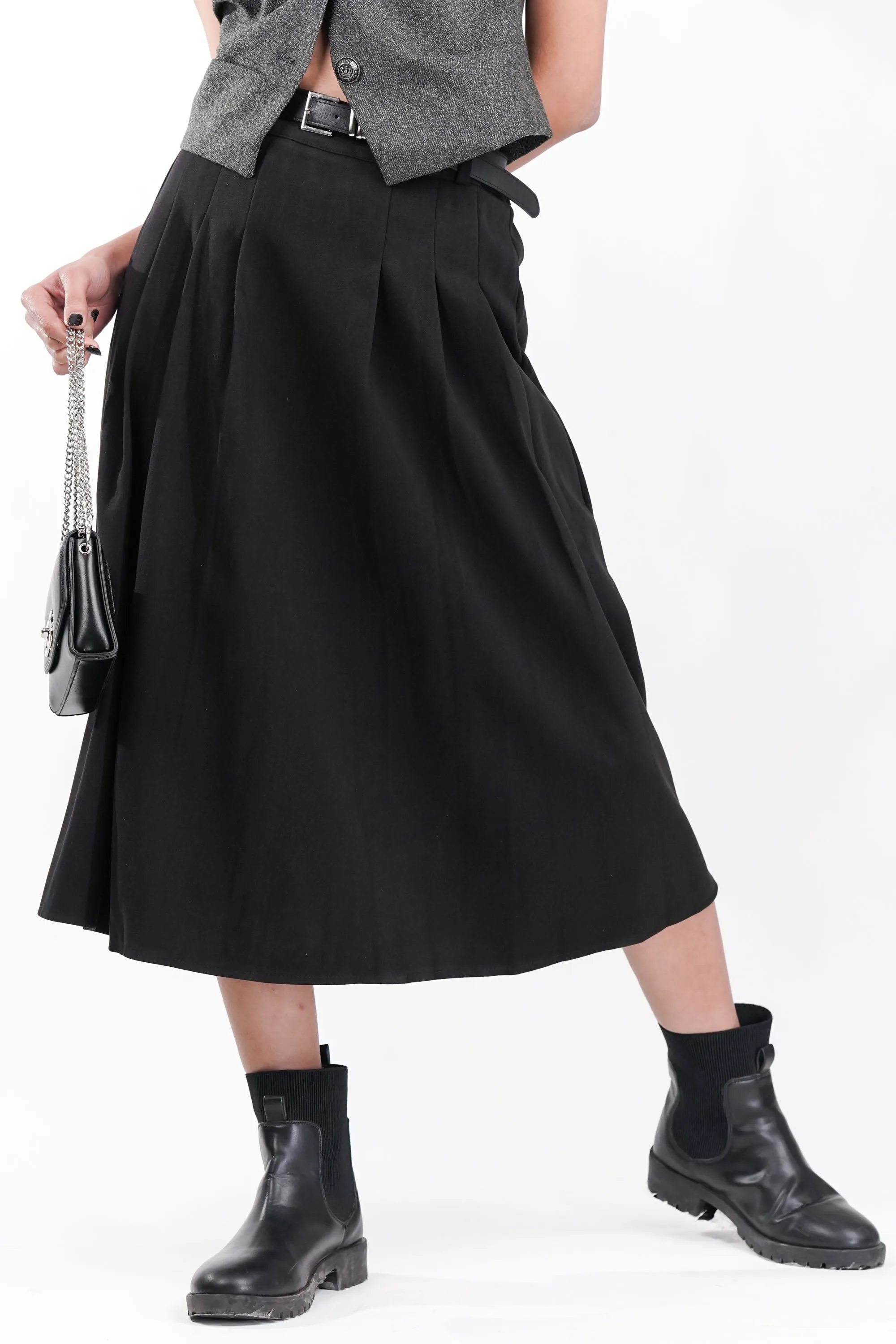 Midnight Suede Pleated Skirt