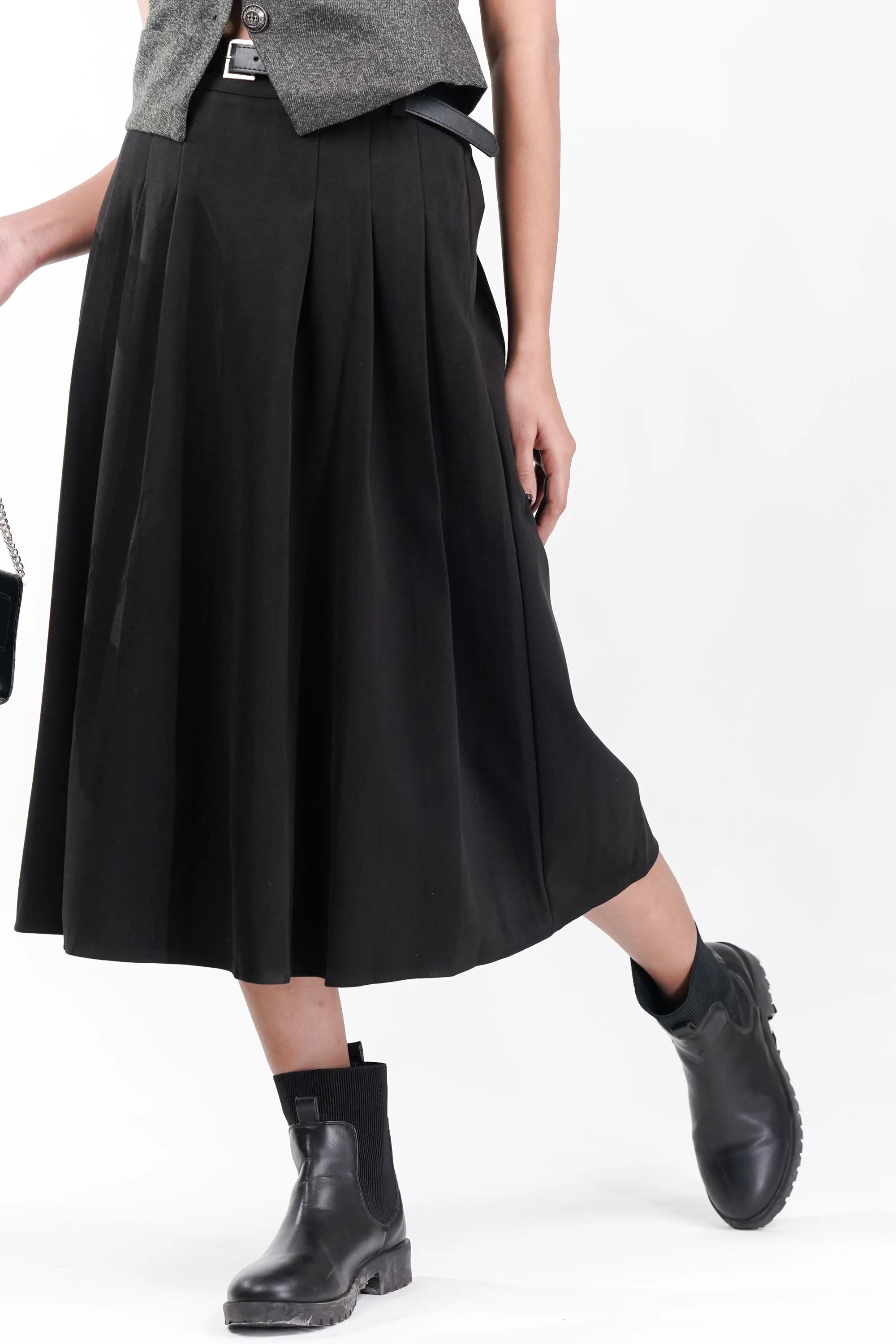 Midnight Suede Pleated Skirt