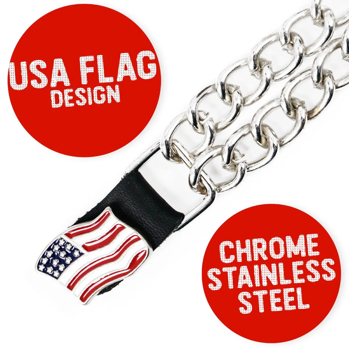 Milwaukee Leather American Flag Vest Extender - Double Chrome Chains