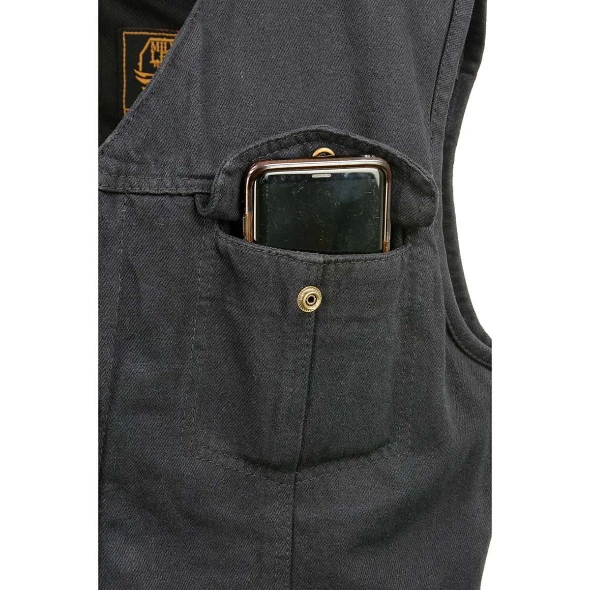 Milwaukee Leather MDM3012 Men's 'Brute' Black Denim Club Style V-Neck Motorcycle Vest w/ Dual Closure