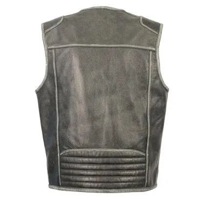 Milwaukee Leather MLM3536 Men's Vintage Grey Leather Vest with Dual Gun Pockets