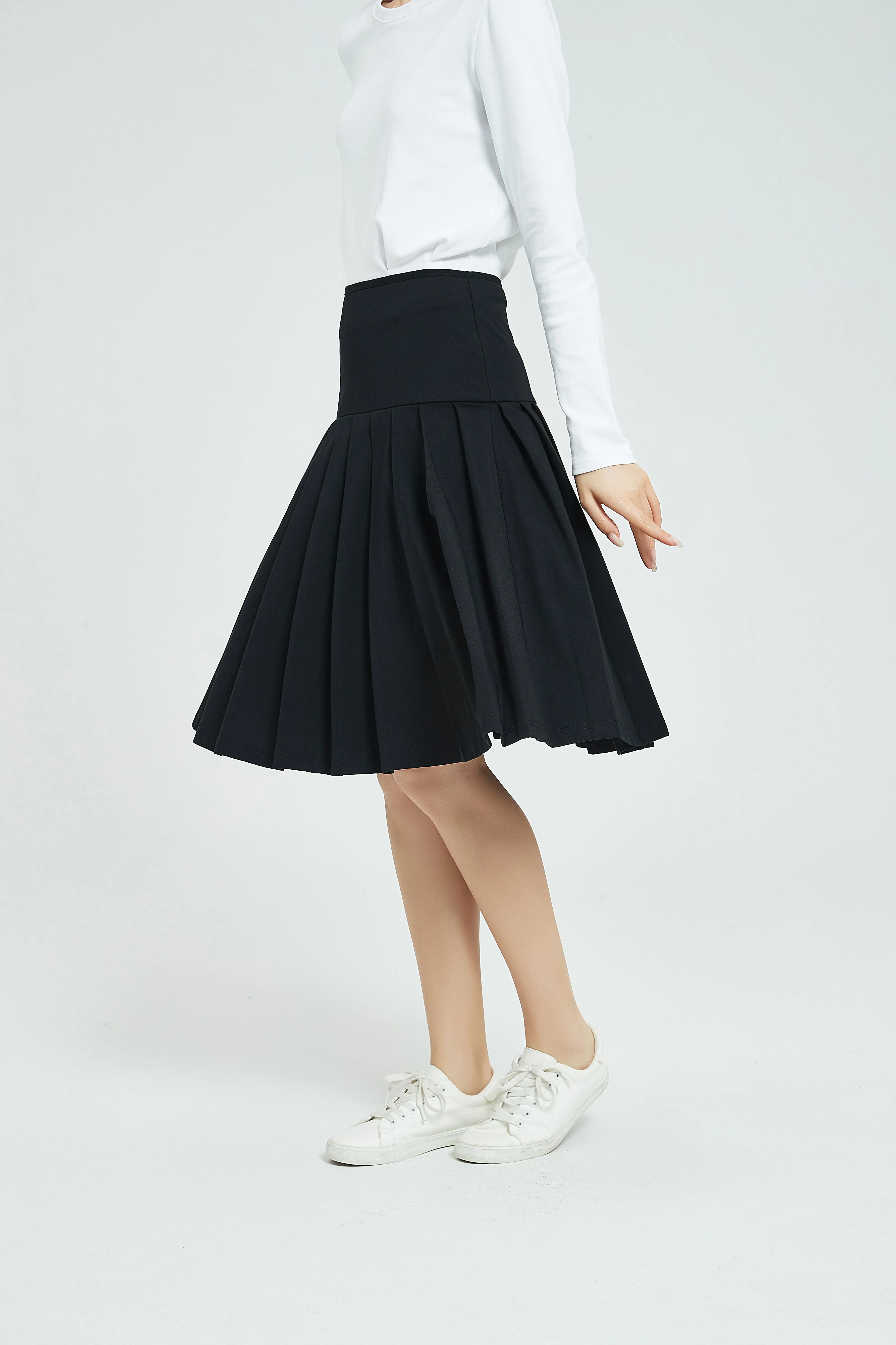 MM COTTON PLEATED SKIRT - BLACK