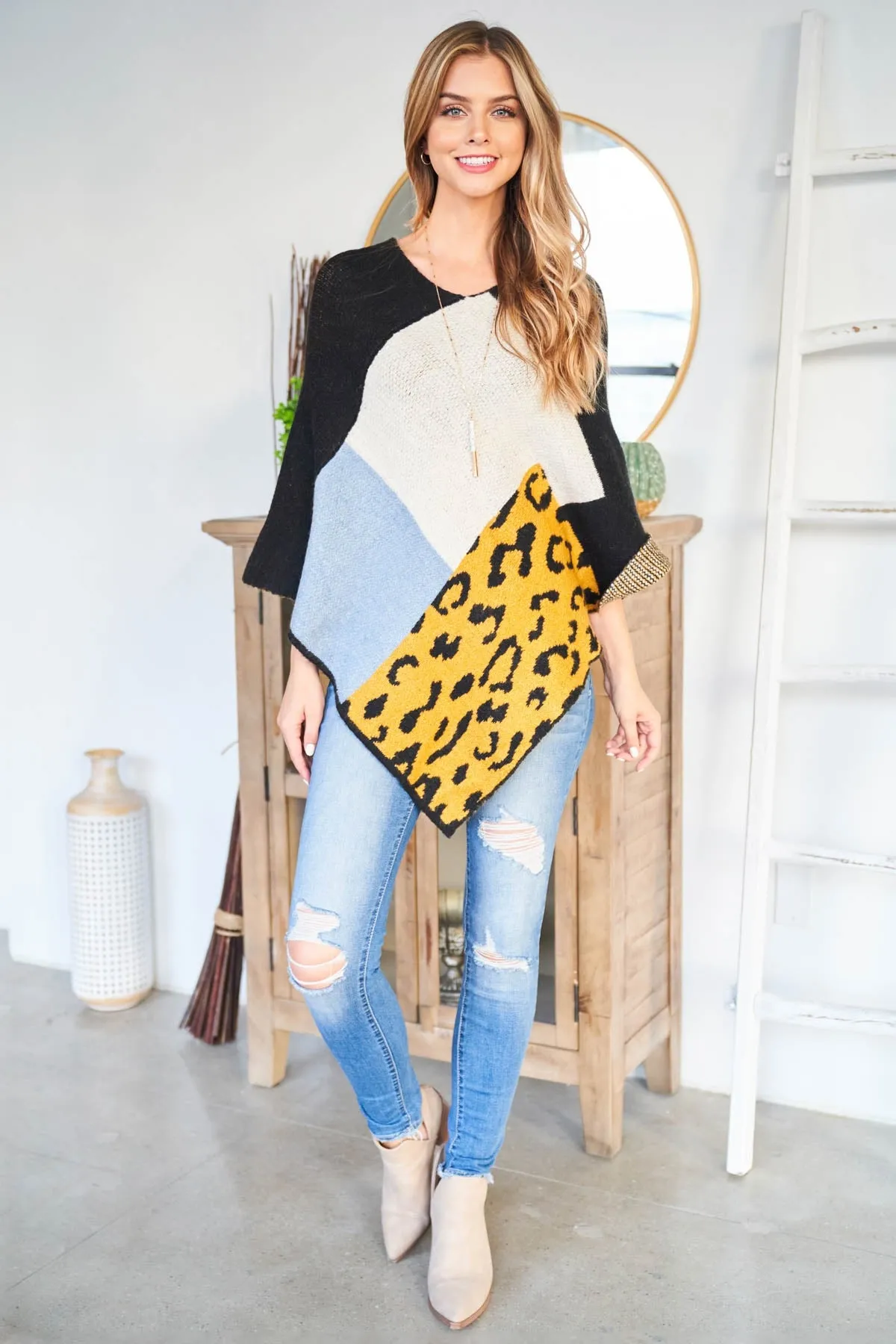 MULTI PATTERN LEOPARD KNIT SOFT PONCHO (NOW $7.75 ONLY!)