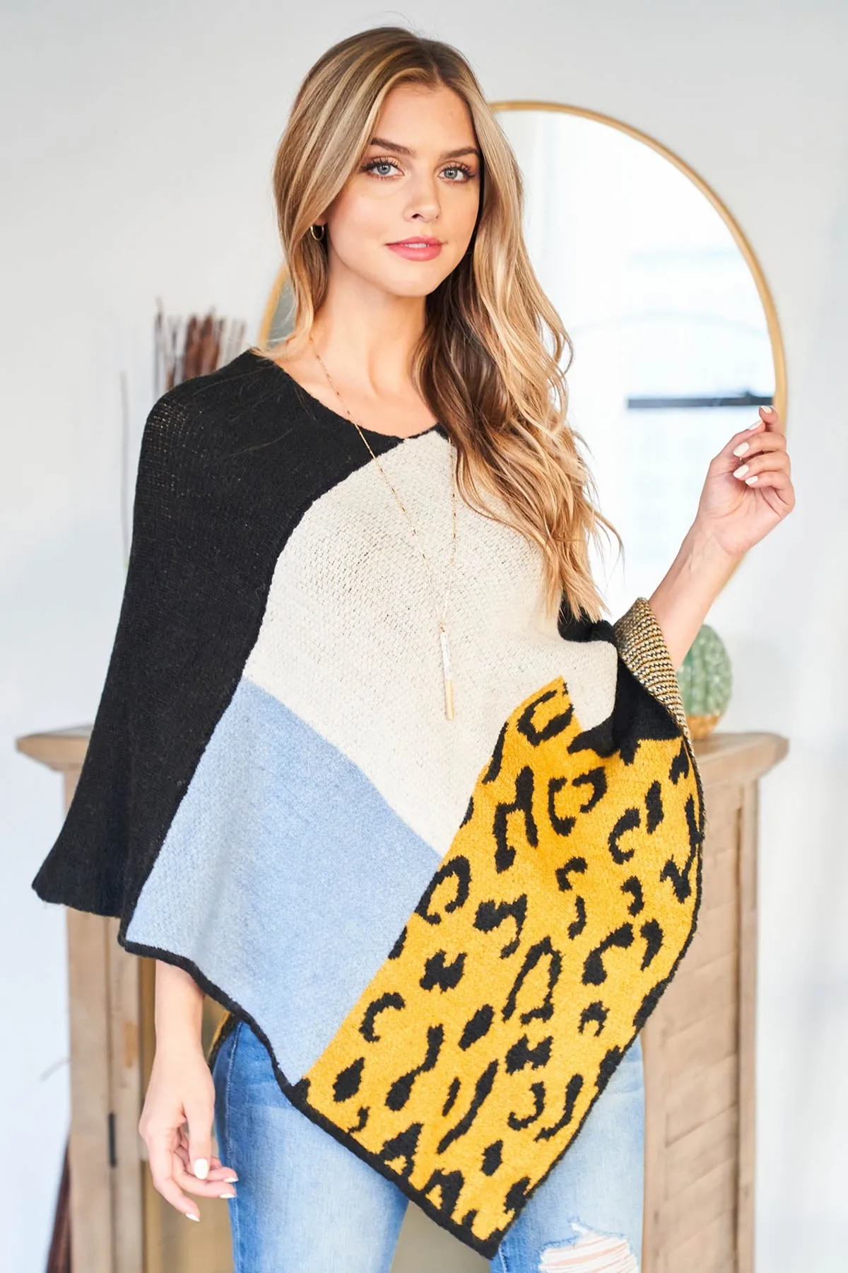 MULTI PATTERN LEOPARD KNIT SOFT PONCHO (NOW $7.75 ONLY!)