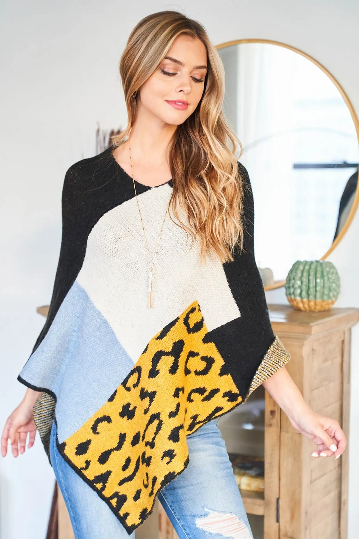 MULTI PATTERN LEOPARD KNIT SOFT PONCHO (NOW $7.75 ONLY!)