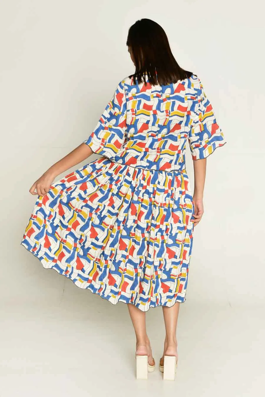 Multicolour Block-Printed Shirt & Skirt Co-Ord Set