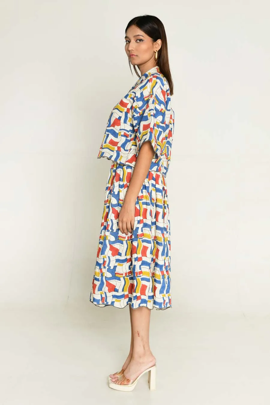 Multicolour Block-Printed Shirt & Skirt Co-Ord Set