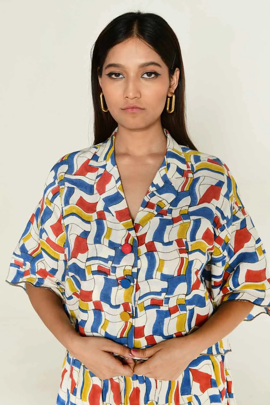 Multicolour Block-Printed Shirt & Skirt Co-Ord Set